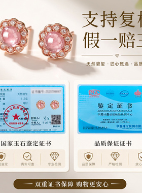 高级感小众独特天然碧玺纯银耳钉精致小巧新中式粉色花朵旗袍耳饰