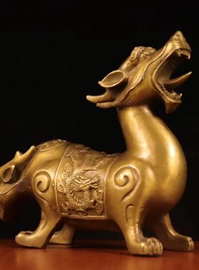铜天龙地虎摆件黄铜貔貅两头兽大号家居客厅办公室工艺品开业礼品