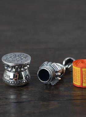 网红- 925银复古工艺泰银佛塔吊坠 男女楞严咒嘎乌盒项坠