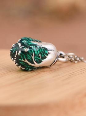 网红- 足银吊坠复古做旧小巧文艺990银白菜吊饰挂件银饰坠子新品