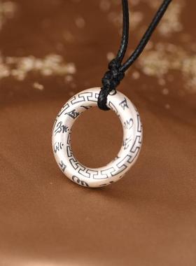 网红-足银复古工艺平安扣吊坠中式国风梵文男士实心回字纹项链坠