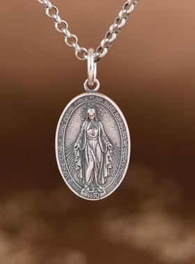 网红-925银吊坠复古做旧工艺椭圆实心银牌男女十字架跨境项链坠