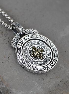 网红-925银吊坠仿古风格十字金刚杵六字真言可转动新品泰银