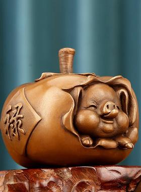 紫铜《诸事如意》摆件柿子家居桌面装饰可爱生肖猪工艺礼品