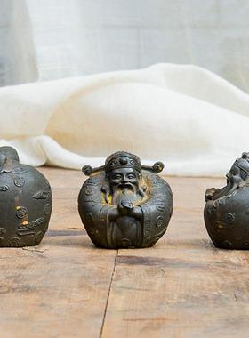 国风新中式仿铸铁福禄寿三星桌面小摆件纯手工工艺品茶台书桌摆设
