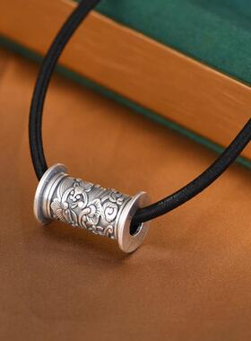 网红- 足银项圈吊坠 复古福禄蝙蝠大桶珠女款项饰礼物