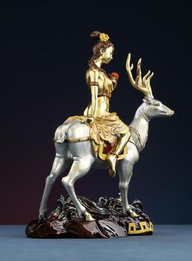 铜《瓯鹿仙踪》骑鹿女神摆件家居装饰品客厅办公室工艺品