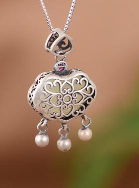 网红- 925银吊坠 优雅气质小钱银锁子和田玉如意女款锁骨链坠子