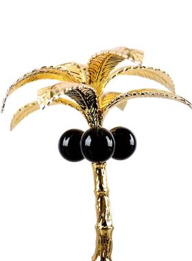 轻奢椰子树黑色水晶底座摆件客厅电视柜书房桌面家居装饰品工艺品