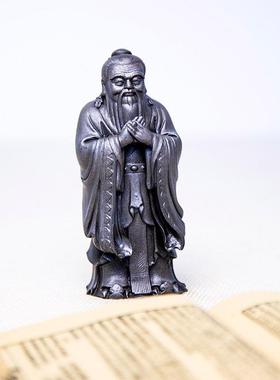 国风新中式仿铸铁自然锈孔夫子人物桌面小摆件客厅书房纯手工艺品