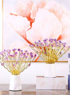 现代轻奢创意金属花枝紫水晶高级感摆件客厅酒柜桌面装饰工艺品