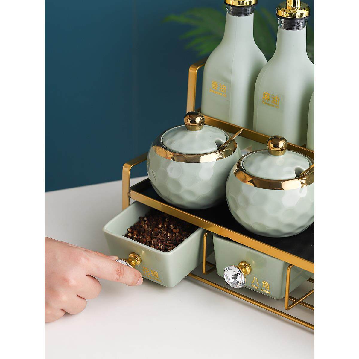 厨高颜值房F9659569调料盒玻璃味瓶套装家用瓷调料罐子油盐调酱醋,淘宝优惠券,粉丝福利购,淘宝优惠卷