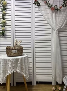 法式乡村实木百叶折叠移动屏风客厅卧室隔出小房间服装店摆件隔断