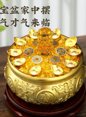 聚宝盆摆件实心纯铜纯黄铜结婚A中式客厅家居办公室店铺黄铜米缸
