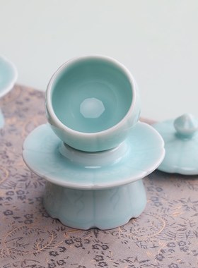 青瓷带托圣d水杯供水陶瓷佛前水杯佛具用品莲花观音供水供奉小茶