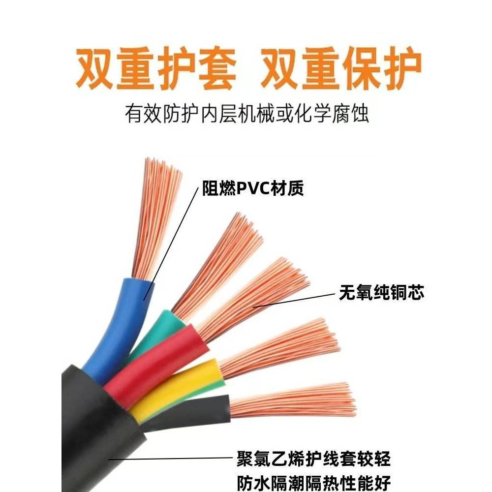 国家标准铜芯电源线2 3 4 5芯电缆Rvv 1.0 1.5 2.5 4 6方软护套线 - 图3