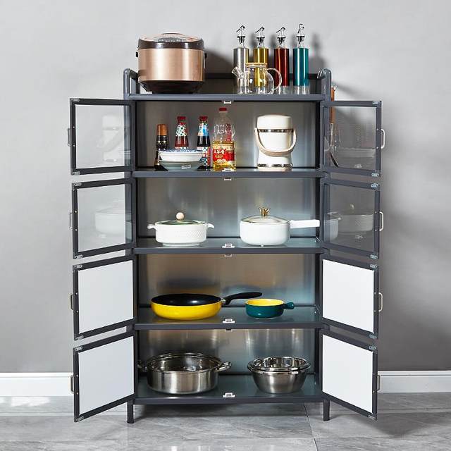 Kitchen storage rack multi-layer multi-functional cabinet floor-standing storage cabinet aluminum alloy cupboard household door storage cabinet
