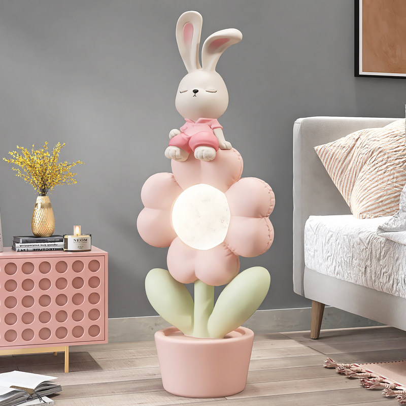大型兔子客厅落地摆件家居装饰品电视柜沙K发旁花朵灯乔迁新居礼,淘宝优惠券,粉丝福利购,淘宝优惠卷