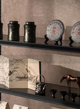 新中式茶室茶柜摆件样板间茶叶罐牛皮纸袋软装搭配开放格陈列摆件