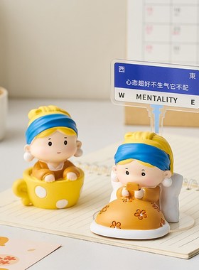 速发创意戴珍珠耳环醒提少自己情绪稳面桌定小摆件高颜值系装饰