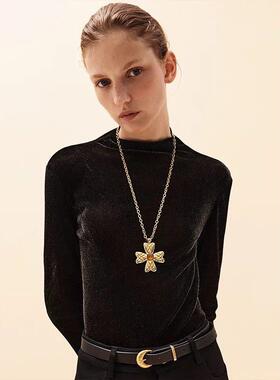 面包纹蝴蝶结项链女ins小众设计高级感毛衣链