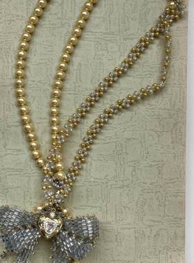 《巴黎香槟》金银蝴蝶结项链重工串珠一款多戴法