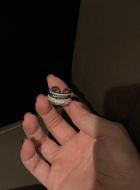 别针宝石珍珠戒指 双层缠绕开口重工设计小众不褪色