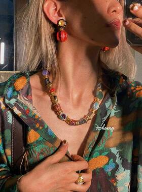 原创 博主搭配渠道尖货覆古小众纯原vintage中古陶瓷拼接项炼