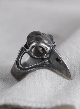 e骨图腾·骷髅鸟乌鸦头骨戒指男潮小众复古暗黑朋克指环开口