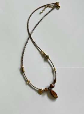 【羽】原创设计vintage覆古捷克珠古董珠米珠项炼叠戴细炼