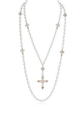 叠戴朋克爱心珍珠十字架轻奢小众长版百搭项炼毛衣炼 炼