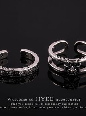 e欧美覆古十字架开 口戒指二合一可拆卸戒指男ins小众冷淡风