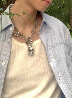 秋意肆起《八分音符》银色项链钛钢原创设计流苏挂坠重工锁骨链