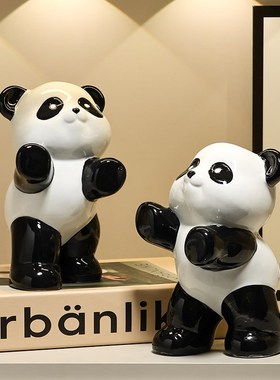 速发可爱熊猫书居家挡装饰品柜厅书房书客桌面书立酒柜摆件工艺品