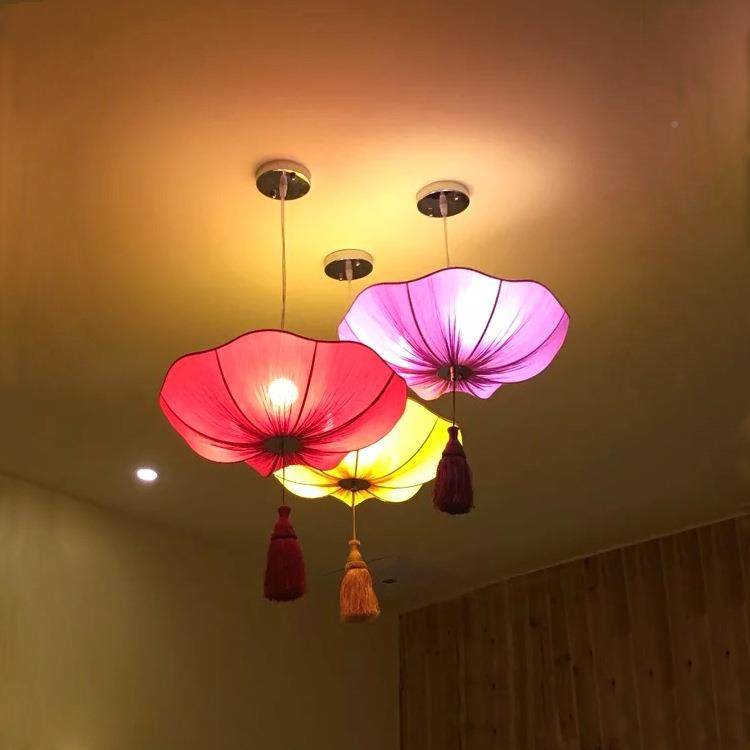 DM-6631厂家新中式火锅店荷红具叶吊布灯艺茶餐厅灯笼古典茶楼荷,淘宝优惠券,粉丝福利购,淘宝优惠卷