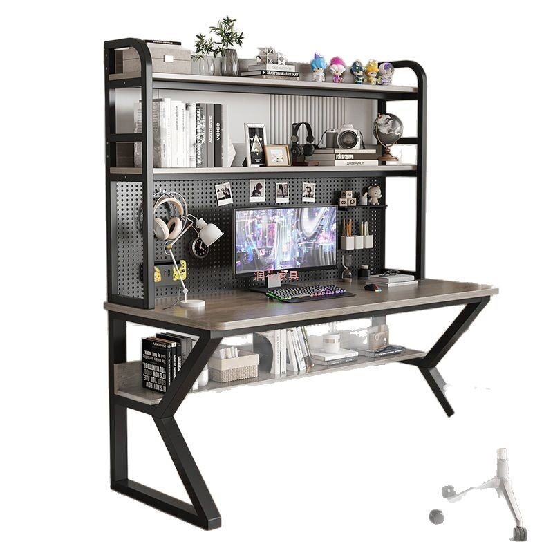 Desktop computer table home desk with bookshelf integrated small apartment student writing study table hole board