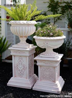 马柱装饰件欧AL柯咖童式太花庭园院子婚庆摆展示台石膏户外花盆花