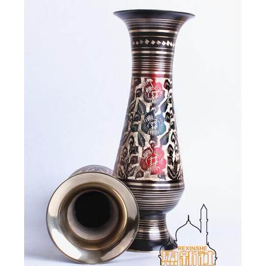 Pakistan imported copper hand-carved black lacquer vase antique metal vase decoration flower arrangement gift
