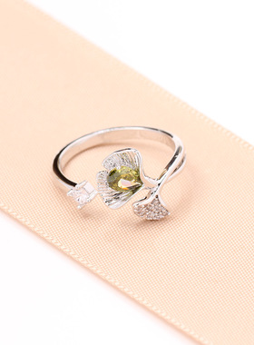 暮岛饰品咖金色银杏叶开口戒指