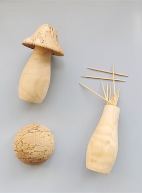 手工实木小蘑菇牙签筒桌面装饰摆件创意个性牙签盒子餐厅客厅家用