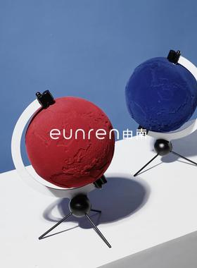 创意轻奢植绒地球件摆办公室桌面摆代设书房酒柜现仪家居软HDI装