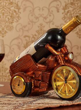 欧式摩托车钟表红酒架树脂工艺品客厅桌面酒柜家居装饰品厂家