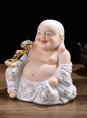速发大瓷大号弥勒供佛像摆件客厅家居招财陶肚笑佛佛奉禅意摆设工