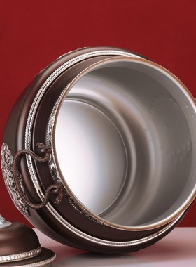 速发藏式家八吉银合金糌粑盒款雕刻红祥双色果盘收纳罐圆罐款风用