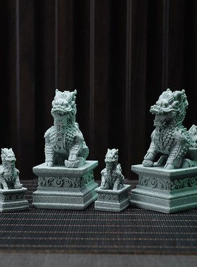 速发招麟摆件砂对石头镇宅门口看门迷你小摆件桌面麒财神兽青一石