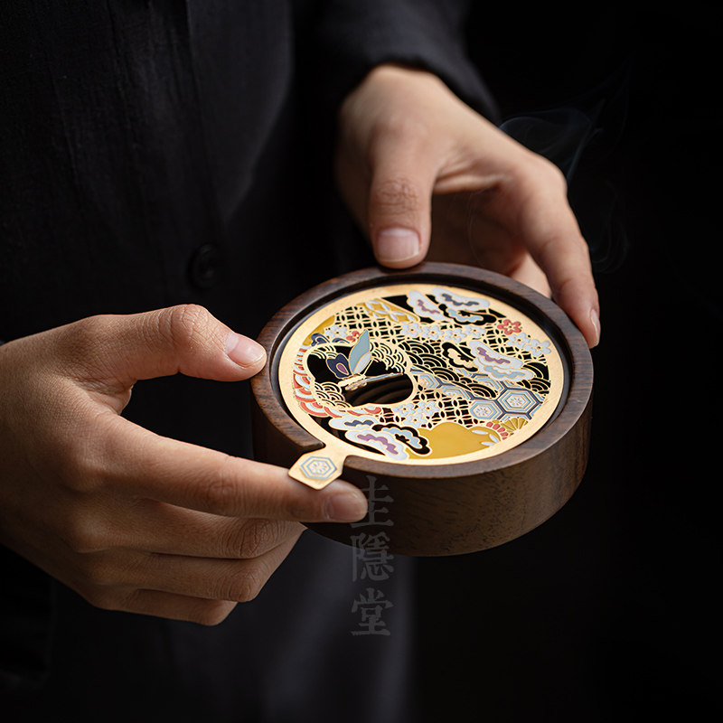 圭隐堂黑檀木檀香盘香炉珐琅彩香C熏炉家用室内功夫茶道香炉摆件,淘宝优惠券,粉丝福利购,淘宝优惠卷