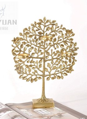 进口手工黄铜发财l树招财树蜡烛台摆件欧式家居玄关工艺品客厅摆