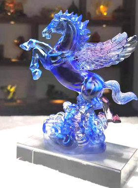 琉璃工艺品水晶马公司开业礼物定制高档J纪念品办公室客厅飞马摆