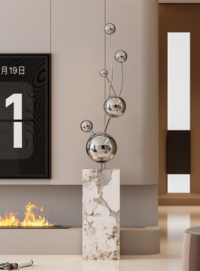轻奢不锈钢几何球金属落地摆件现代艺术J电视柜展厅酒店样板房装