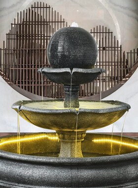 欧式圆球家居客厅流水摆件简约转运球玄关O招财落地水景工艺品